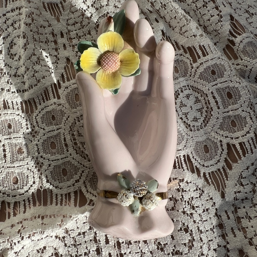 Vintage Ceramic Hand  with Yellow Flower